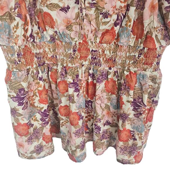 Torrid Top Babydoll Top Floral Blouse Women 1X Puff Sleeve Blouse Smocked Top - Picture 3 of 9